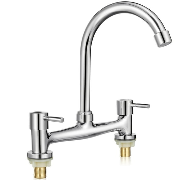 ELAYARD Bathroom Vanity Faucet Plated Silver 2 Hole Mixer Taps with Dual Handle and Smooth Control