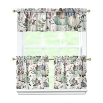 Rod Pocket Kitchen Curtain Set 3-Piece, 27.5x36 Inch Valance & Tier Drapes, Polyester Pongee Cafe Curtains for Living Room, Bathroom, Farmhouse Rustic Country Window Treatments.