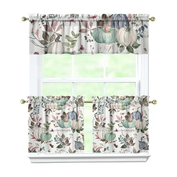 Rod Pocket Kitchen Curtain Set 3-Piece, 27.5x36 Inch Valance & Tier Drapes, Polyester Pongee Cafe Curtains for Living Room, Bathroom, Farmhouse Rustic Country Window Treatments.