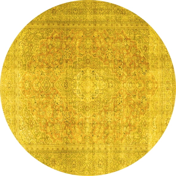 Ahgly Company Indoor Round Persian Yellow Traditional Area Rugs, 7' Round