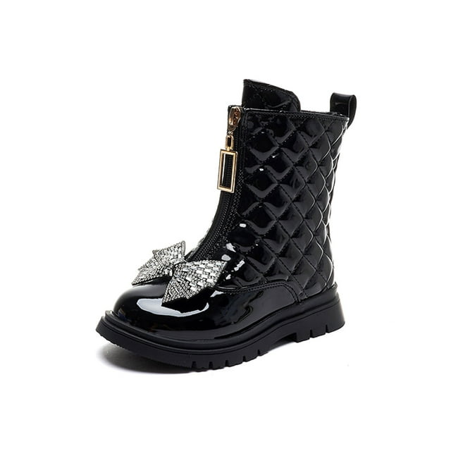 Woobling Bottines Fille Princesse à Fermeture Éclair, Bottes de Combat Imperméables, Bottines de Mode Confortables pour Enfants, Semelle Crantée, Chaussures d'Hiver Chaudes Noires Doublées 11 Petits Enfants