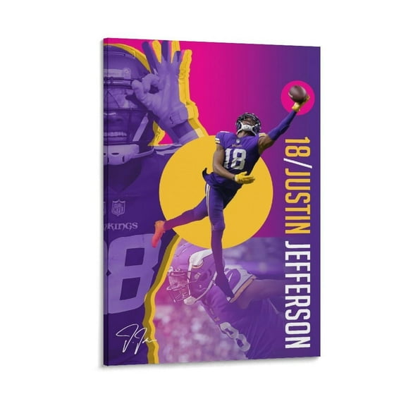 Justin Jefferson American Football Canvas Wall Art Posters For Room Aesthetic And Decor 14 Poster For Bedroom Bathroom Living Room Office Kitchen Decor