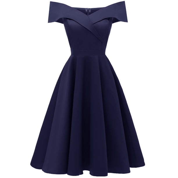 Vestido elegante con hombros descubiertos para mujer, vestido de fiesta con cuello en V Eccomum Aqua/XL