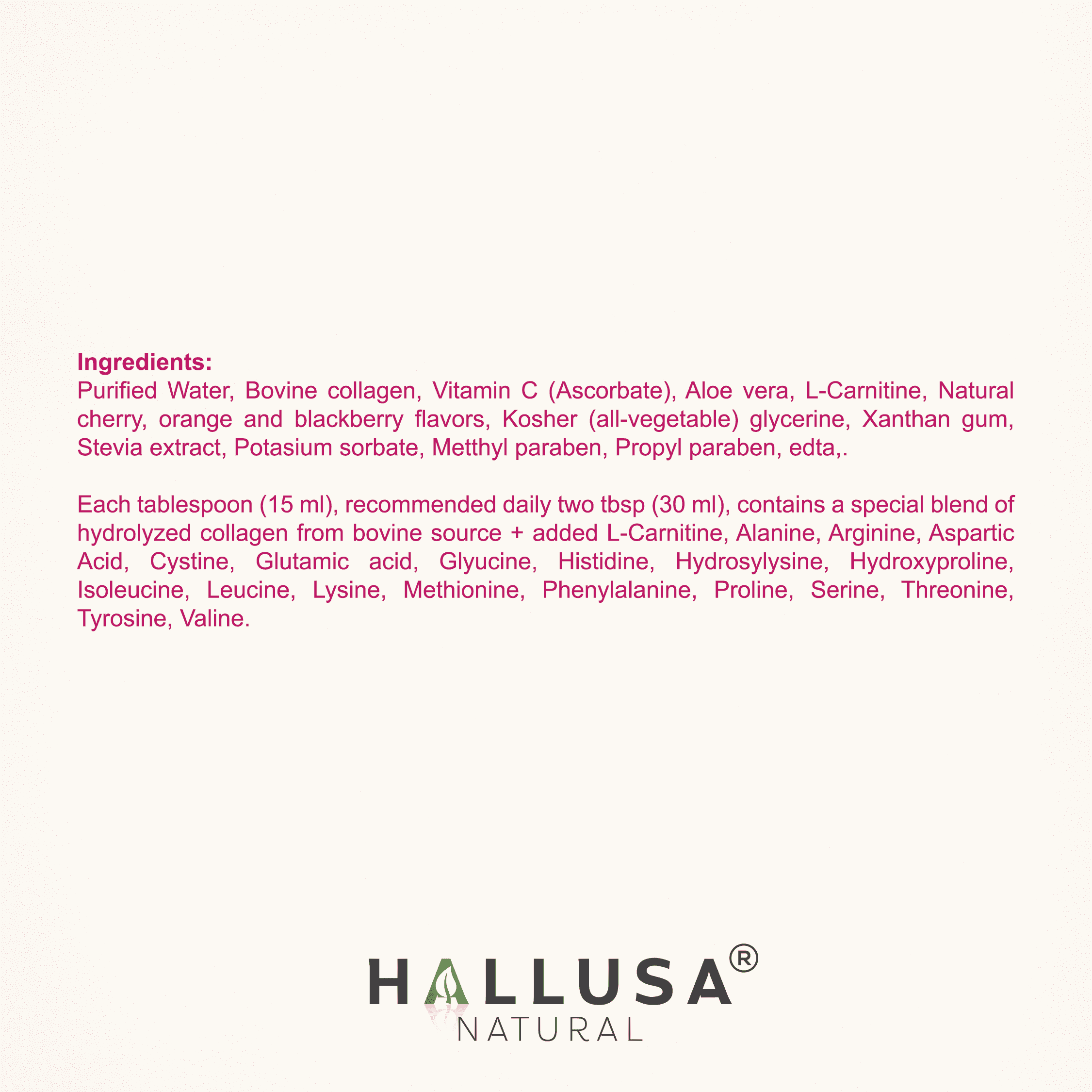 HALLUSA NATURAL Collagen Supplements with Vitamin C, Liquid Hydrolyzed Collagen 16oz for Hair, Skin, Nails, Bone & Joint Support