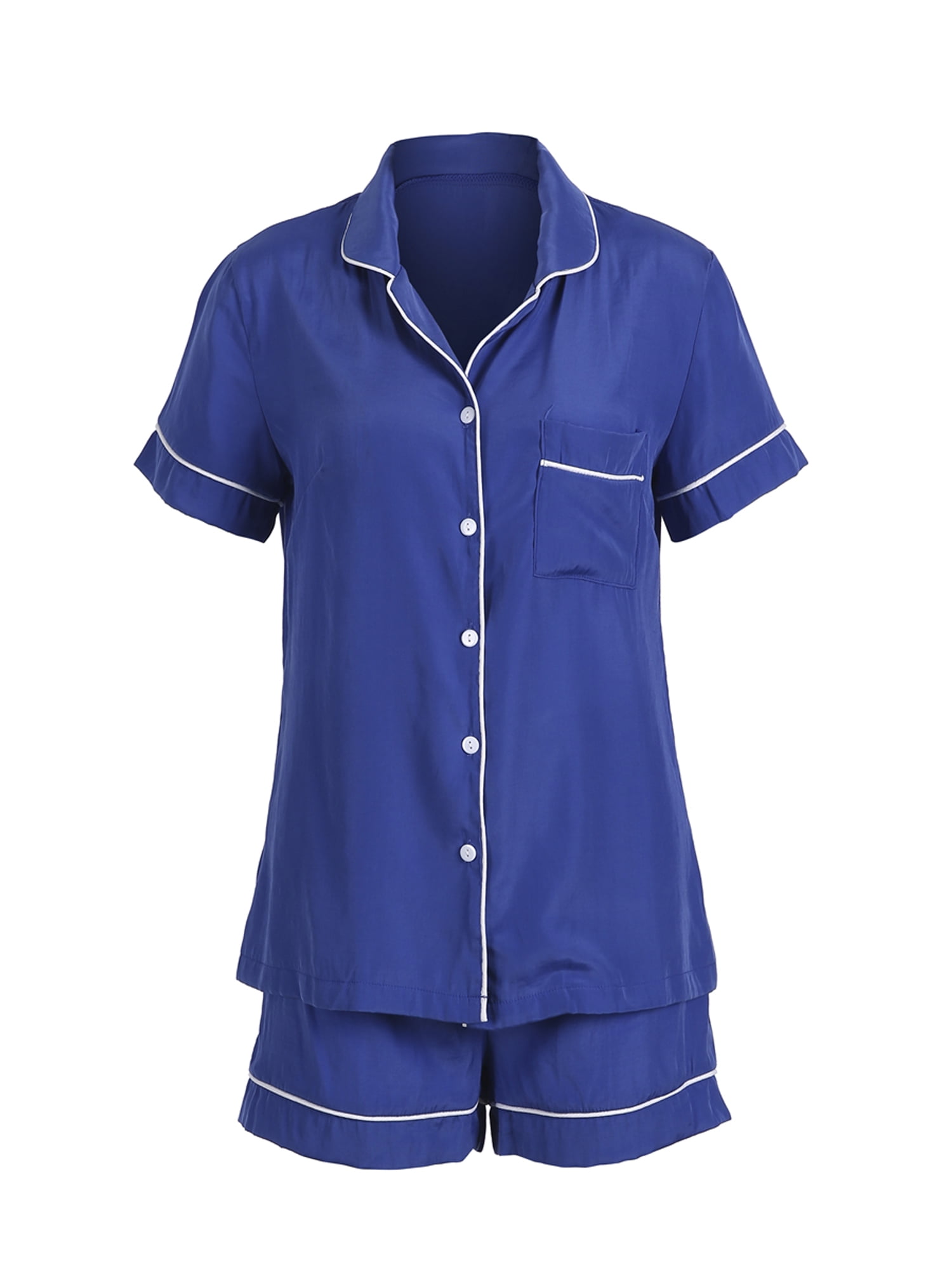 Dewadbow Womens Satin Silk Pajamas Set Short Sleeve Button-Down ...