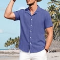 thumbnail image 6 of TKKCS Mens Linen Short Sleeve Button Down Shirt- Casual Turndown Collar Summer Beach Breathable Vacation Shirts Blue Size 2XL, 6 of 9