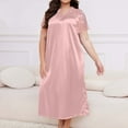 thumbnail image 6 of Feancey Womens Plus Size Satin Nightgowns Lace Short Sleeve V Neck Sleep Dress Long Casual Soft Silk Nightshirts Cozy Pajama Dresses Pink XXL, 6 of 6