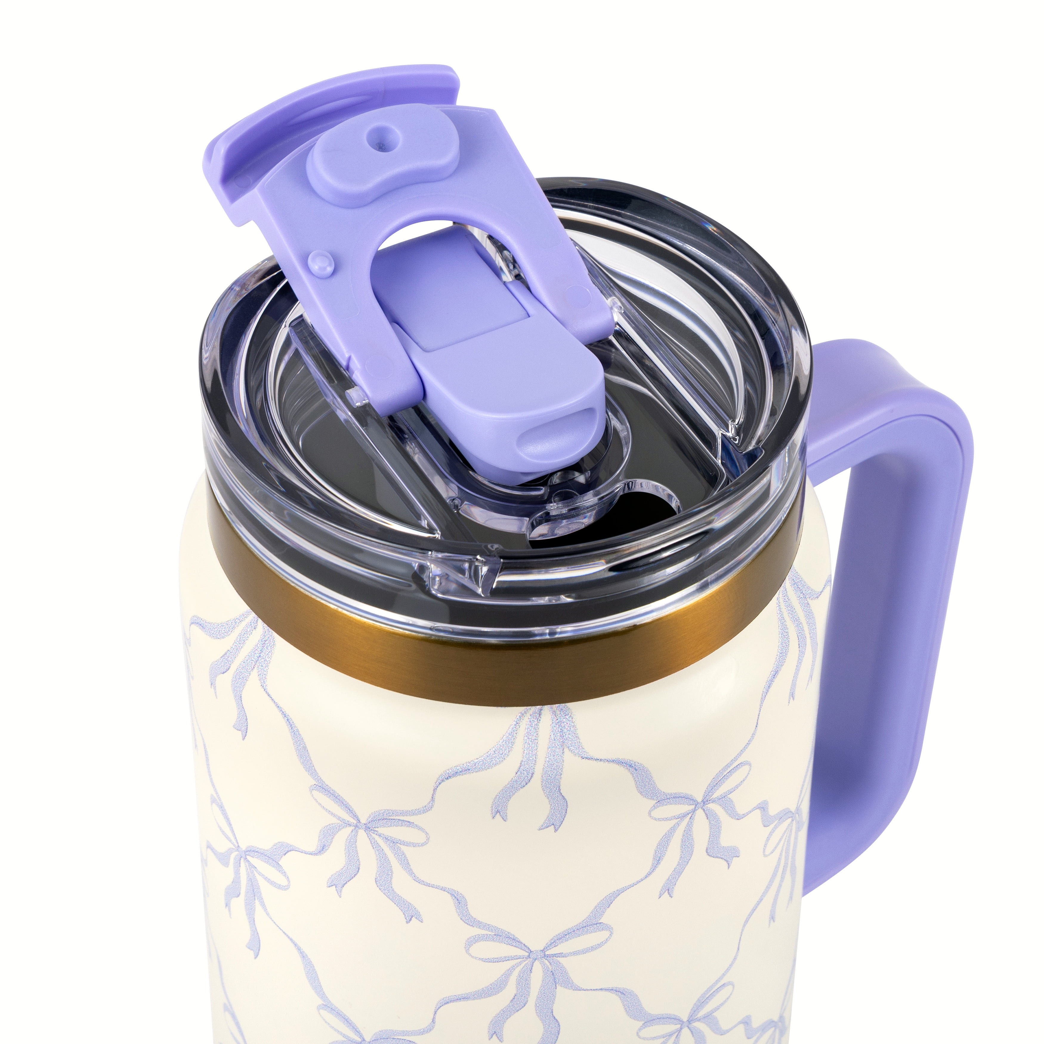 Thyme & Table 32oz Stainless Steel Luna Tumbler with Handle and Dual Straw Lid, Bow Lattice