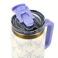 thumbnail image 4 of Thyme & Table 32oz Stainless Steel Luna Tumbler with Handle and Dual Straw Lid, Bow Lattice, 4 of 8
