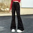 thumbnail image 5 of Honhmin Girls Flare Cargo Pants, Loose Fit Wide-leg Cotton Hige Waist Fall Pants Black Size 9-10 T, 5 of 5