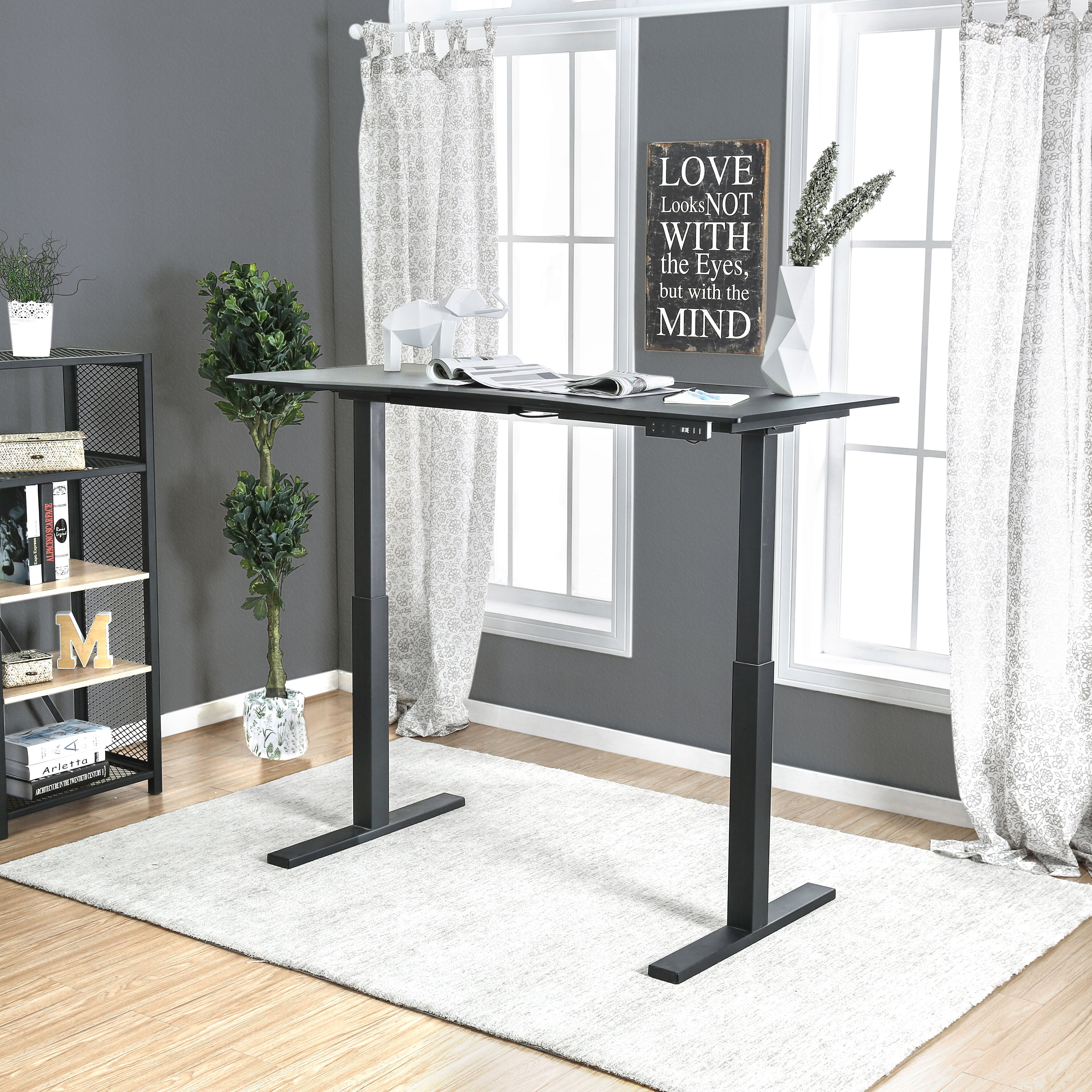 Furniture of America Peter Contemporary Adjustable Height Desk, Large, Black