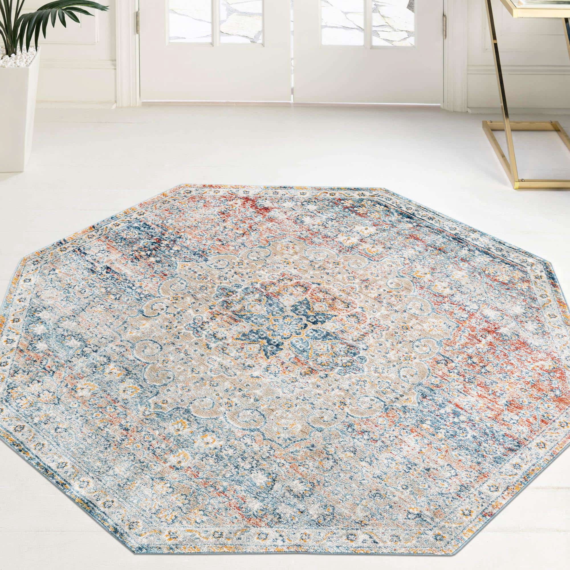 Rugs.com Newport Collection Rug – 4' Octagon Multi Medium Rug Perfect For Living Rooms, Kitchens, Entryways