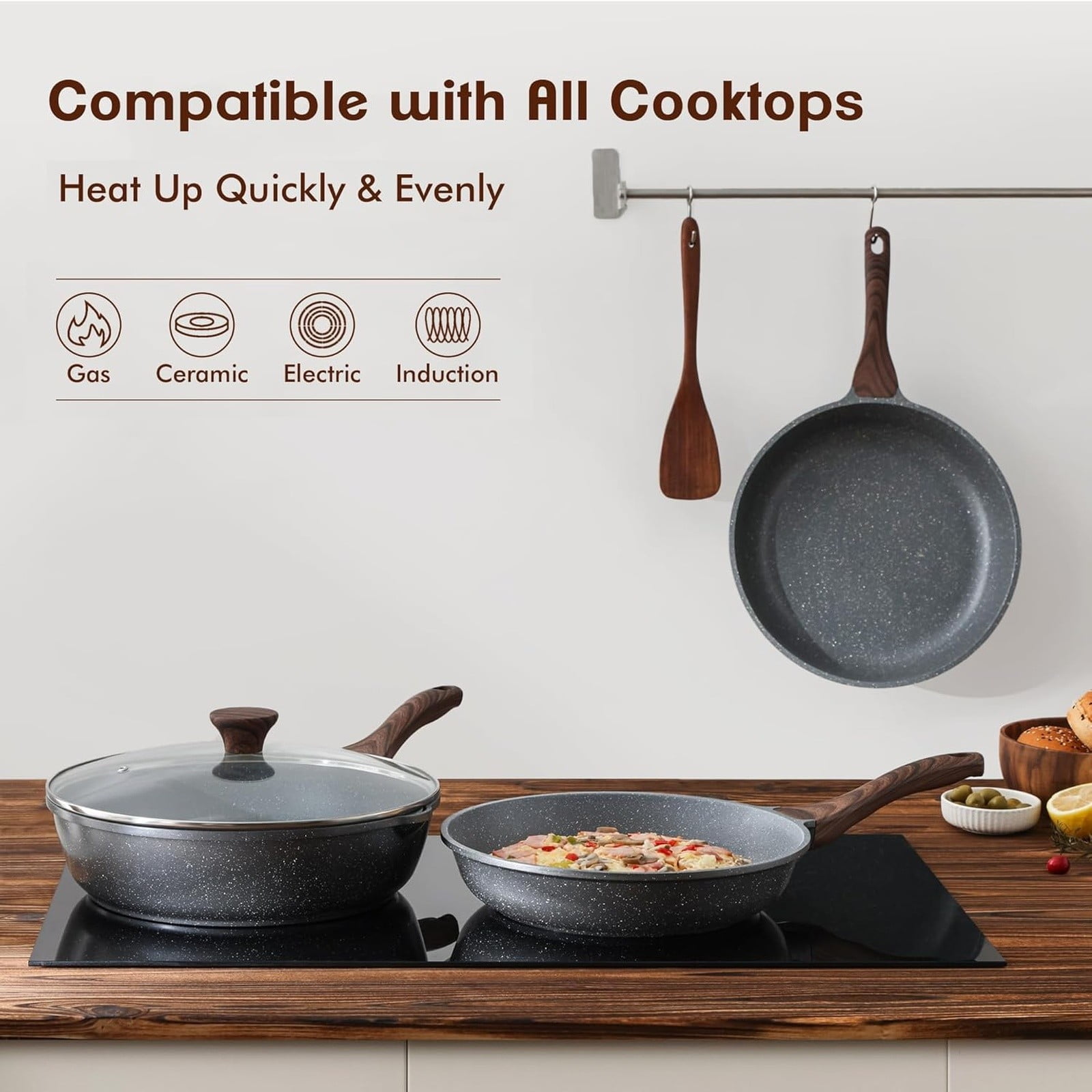 Ongmies Frying Pan, Non Stick Frying Pans, Home Multi Functional Non Stick Pan: Perfect for Steaks Pancakes and Breakfast Compatible with Induction Cookers and Stoves