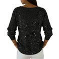 thumbnail image 3 of Laqbezok Women's Sparkly V Neck Long Sleeve Top, Shimmering Glitter Casual Faux Knit Sweater, Party Night Out Glow Pullover Fashion Outfit, 3 of 3