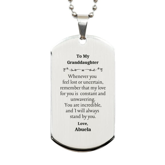 Dog Tag Granddaughter Necklace Engraved Love, Confidence, Birthday Gift for Her, Inspirational Jewelry