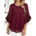 thumbnail image 2 of Weardear Women's 3/4 Ruffle Sleeve Blouse Round neck Tops Double Layers Flowy Shirts Elegant Chiffon Blouses, 2 of 5