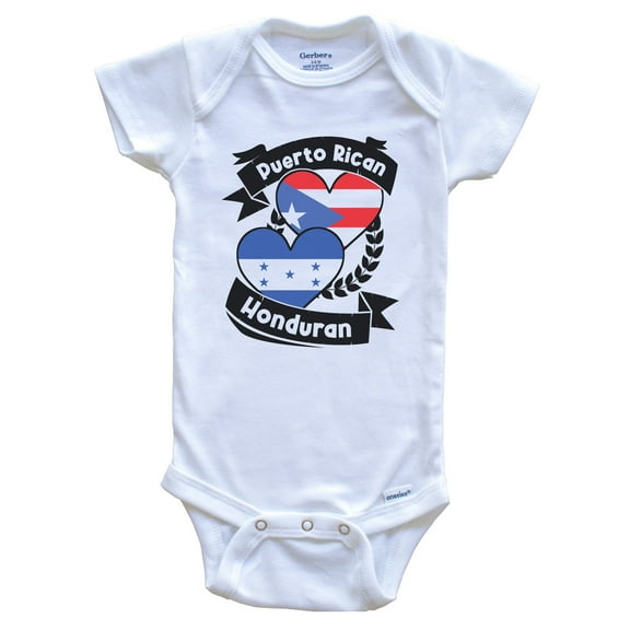 Puerto Rican Honduran Heart Flags Puerto Rico Honduras Baby Bodysuit, 0-3 months white