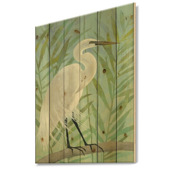 Designart 'Heron by the Shore I' Modern Farmhouse Print on Natural Pine Wood