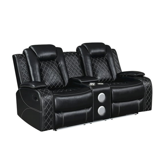 New Classic Furniture Orion II Faux Leather Console Loveseat Recliners in Black