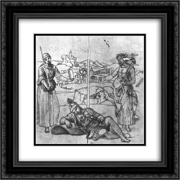 Raphael 2x Matted 20x20 Black Ornate Framed Art Print 'Study for 'The Knight's Dream''