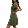 thumbnail image 5 of Miluxas Ladies' Elegant V Neck Wrap Dress Solid Short Sleeved A-Line Dress Summer Business Casual Outfits Green, 5 of 9