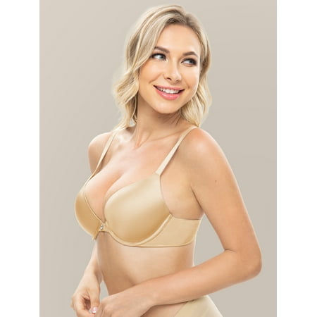 Deyllo Women s Push Up Bra T shirt Bra Lightly Padded Plunge Underwire Support Bras  Nude 32D