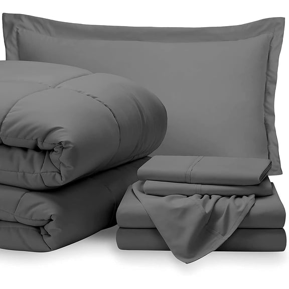 7 Piece-1Comforter,1Flat Sheet,1Fitted Sheet, 2Pillowcase & 2Pillowsham Comforter & Sheet Set 18" Deep Pocket, 800TC 100% Egyptian Cotton- Queen Size, Bedding Sets Include - Dark Grey