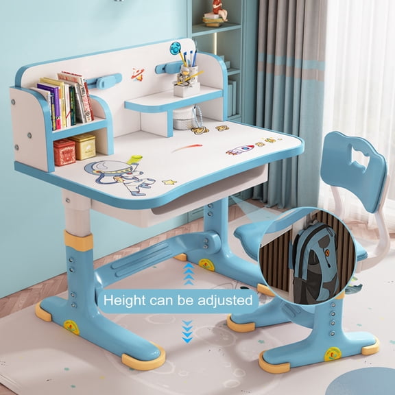 Yifeus Kids Study Desk and Chair Set, Children School Study Drawing Desk Chair Height Adjustable Kids Table Desk and Chair Set with Storage Drawer,Blue