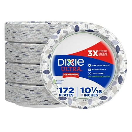 Dixie Ultra, Large Paper Plates, 10 Inch, 43 Count (Pack of 4), 3X Stronger*, Heavy Duty, Microwave-Safe, Soak-Proof, Cut Resistant, Disposable Plates For Heavy, Messy Meals