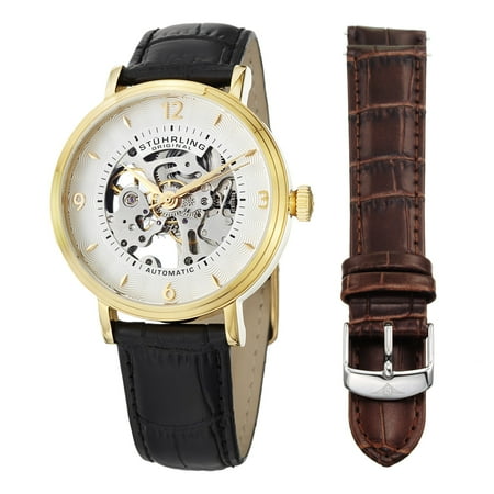 Stuhrling Original Men's Automatic Legacy Leather Strap Watch Set