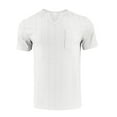 thumbnail image 3 of Mens Shirts Casual Short Sleeved Solid Imitation Linen Loose Breathable V-neck Top, 3 of 5