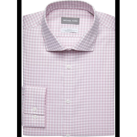 MICHAEL KORS Mens Pink Check Collared Dress Shirt L 16- 32/33