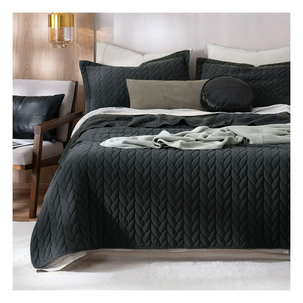 Edredón Ligero Reversible Pinsonic Velvet Esquimal Colcha Doble Vista (Queen Size, Negro grisáceo)