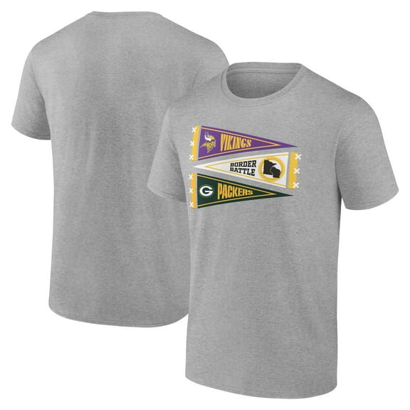 Men's Fanatics  Heather Gray Minnesota Vikings vs. Green Bay Packers Border Battle Pennant T-Shirt
