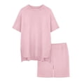 thumbnail image 2 of KVPLBQFD Girls 2 Piece Summer Outfits Kids Oversized Side Split Short Sleeve Shirts Matching Biker Shorts Lounge Set Indoor Lightweight Teen Girl Clothes, 2 of 6