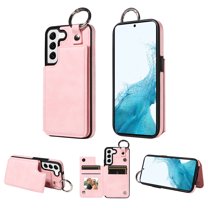 Mantto Design for Samsung Galaxy S22 PU Leather Wallet Phone Case with Kickstand Card Holder Slots Metal Ring Double Magnetic Clasp Back Flip Folio Protective Cover for Women Men,Rosegold