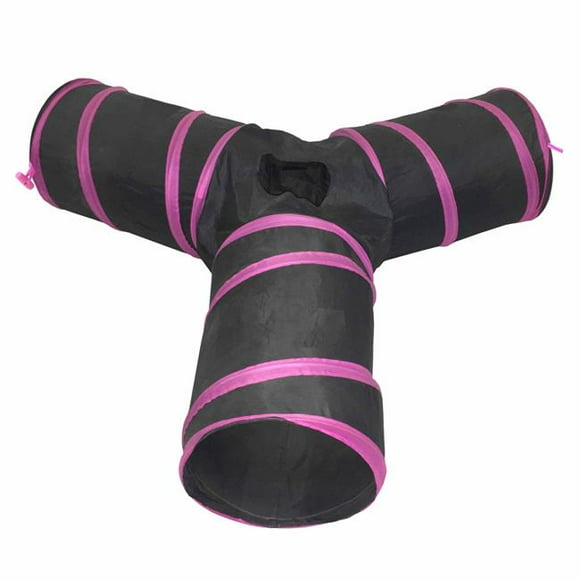 3 Way Kitting Interactive Collapsible Passage Kitty Cat Tunnel, Pink & Black - One Size