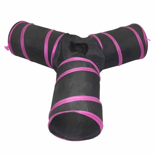 3 Way Kitting Interactive Collapsible Passage Kitty Cat Tunnel, Pink & Black - One Size