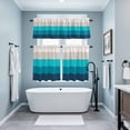 thumbnail image 4 of Geometric Stripes Kitchen Curtains Valances and Tiers Set of 3 Minimalist Turquoise Gradient Pattern Tier Curtains and Valance with Rod Pocket for Small Windows, 27.5"x36", 4 of 9