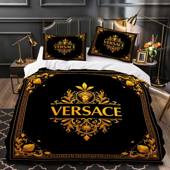 3-Piece Black & Gold Duvet Cover Set & Decorative Patterns Luxurious Bedding for Elegant Bedrooms