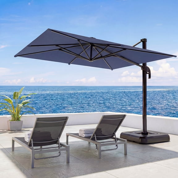 LAUSAINT HOME Outdoor Patio Umbrella with Base Included, 9 Feet Large Cantilever Windproof Offset Umbrella with 360-degree Rotation for Backyard, Pool, Lawn, Deck, Navy Blue