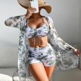 thumbnail image 5 of Traje de baño femenino dividido conjunto de tres piezas cintura alta manga larga Ins Smock Net rojo cruzado traje con cordón, 5 of 5