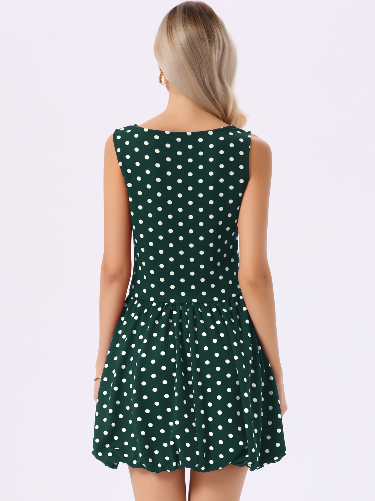 DARING DIVA Women's Boat Neck Sleeveless Polka Dots Cocktail Dress L Dark Green