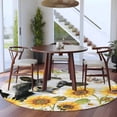 thumbnail image 3 of Round Rug 5Ft Washable Non-Slip, Retro Farmhouse Floral Circle Area Rugs for Living Room Bedroom, Yellow Sunflowers Cows Butterfly Wood Indoor Floor Mats Carpet Runner for Home Decor Aesthetic, 3 of 8