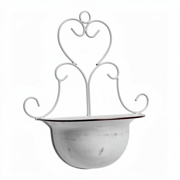 Puntoco 1PCS Vintage Iron Hanging Garden Flower Pot Elegant Wall Planter Decor Rustic Metal Plant Holder for Outdoor Indoor Balcony and Home Garden -11.8x10.04x4.13in