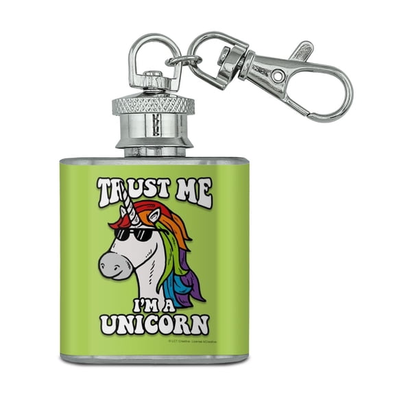 Trust Me I'm a Unicorn Funny Humor Stainless Steel 1oz Mini Flask Key Chain