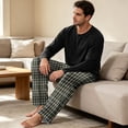 thumbnail image 5 of VV AVEORS Mens Pajama Set Long Sleeve Soft Sleepwear Loungewear Pjs Tops Plaid Pants With Pockets 2 Piece Holiday Sleepwear Green M, 5 of 8