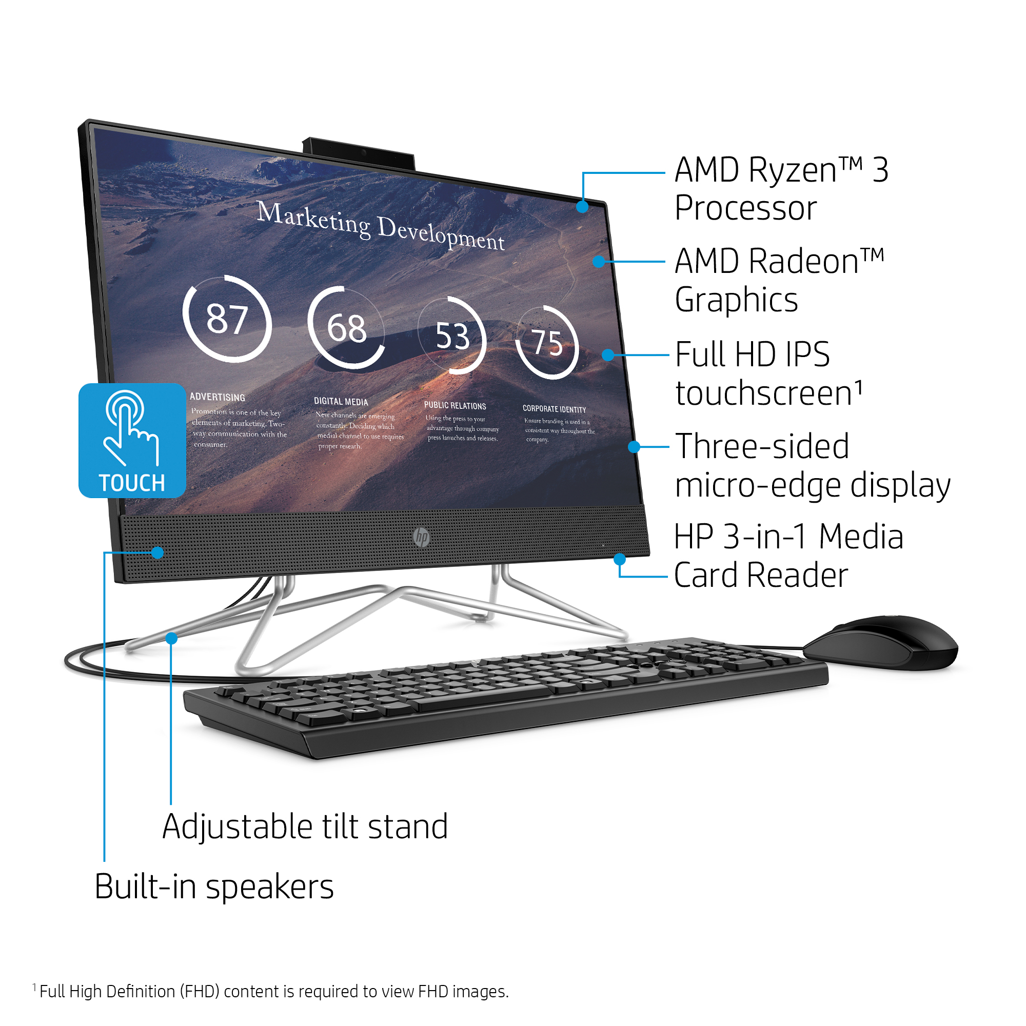 HP 22" Touch All-in-One Desktop, Ryzen 3 3250U, 8GB RAM, 1TB HDD, Black, Windows 11 Home, 22-df0023w - image 4 of 10