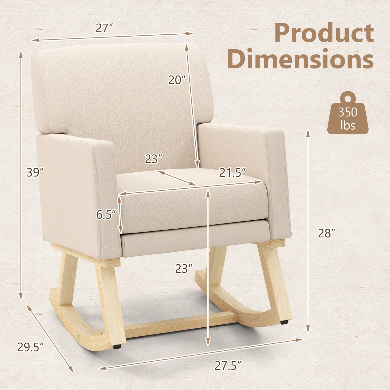 Gymax Mid Century Fabric Rocking Chair Upholstered Accent Armchair Lounge Chair Beige