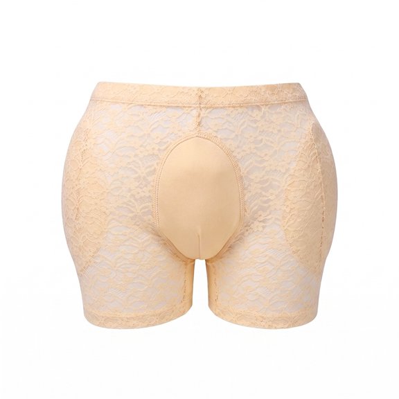 Xijirk Women Lace Padded Enhancer Shapewear Shorts with Lifter Pads for Daily Under Dresses Wear,Beige,S